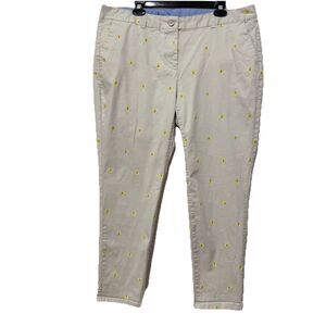 Talbots Chino Beige Yellow Butterfly Embroidered Pants Women Size 14W
